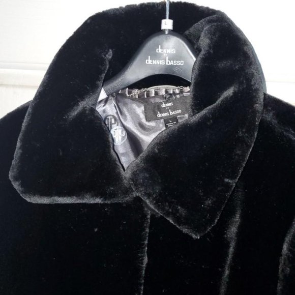 Dennis Basso Lg Blk Plush Faux Fur Jacket Elegant - Picture 7 of 12